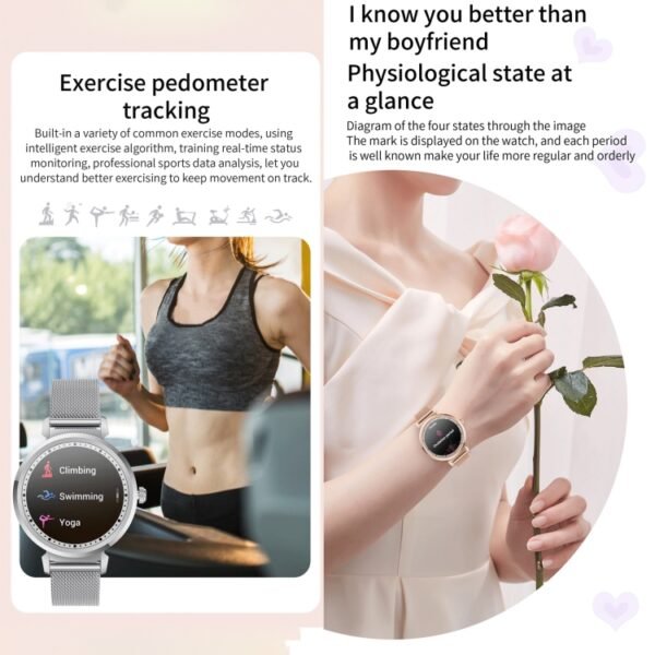 KC06 Women Menstrual Period Smart Watch Bracelet, Blood Pressure / Heart Rate Monitoring, Steel Strap - Image 7