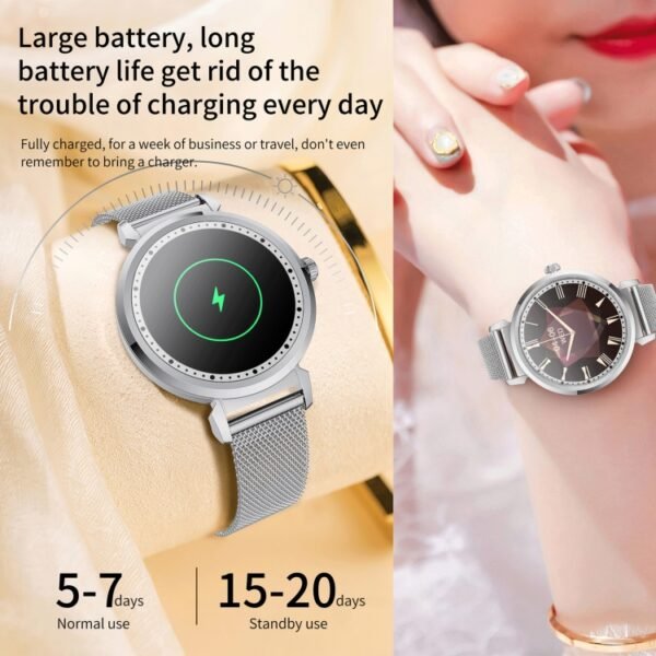 KC06 Women Menstrual Period Smart Watch Bracelet, Blood Pressure / Heart Rate Monitoring, Steel Strap - Image 10