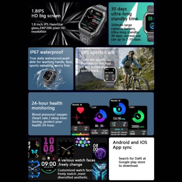 KR06 Waterproof Pedometer Sport Smart Watch, Support Heart Rate / Blood Pressure Monitoring / BT Calling - Image 3