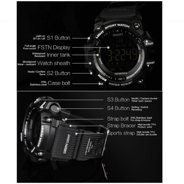 EX16 1.12 Inch FSTN LCD Full Angle Screen Display Sport Smart Watch, IP67 Waterproof, Support Pedometer / Stopwatch / Alarm / Notification Remind / Call Notify / Camera Remote Control / Calories Burned, Compatible with Android and iOS Phones - Image 20