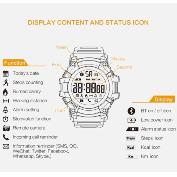 EX16 1.12 Inch FSTN LCD Full Angle Screen Display Sport Smart Watch, IP67 Waterproof, Support Pedometer / Stopwatch / Alarm / Notification Remind / Call Notify / Camera Remote Control / Calories Burned, Compatible with Android and iOS Phones - Image 9