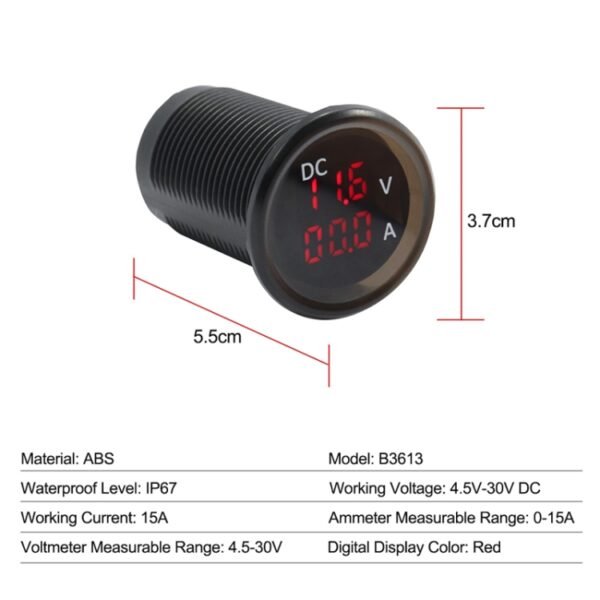 B3613  IP67 Waterproof Car Modification 4.5-30V Voltmeter + Ammeter - Image 6