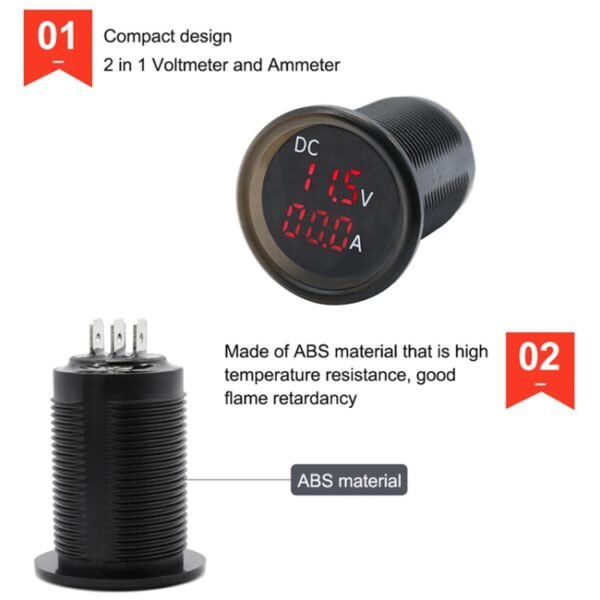 B3613  IP67 Waterproof Car Modification 4.5-30V Voltmeter + Ammeter - Image 8