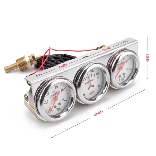 52mm 12V Universal Car Modified Triple Meter 3 in 1 Gauge Oil Press Gauge + Water Temperature Gauge + Ammeter, with Sensor - Image 2