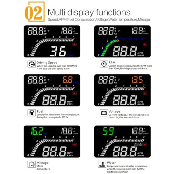 T100 OBD2 4 inch Vehicle-mounted Head Up Display Security System, Support Car Speed / Engine Revolving Speed Display / Instantaneous Fuel Consumption / Detection and Elimination Fault Code - Image 5