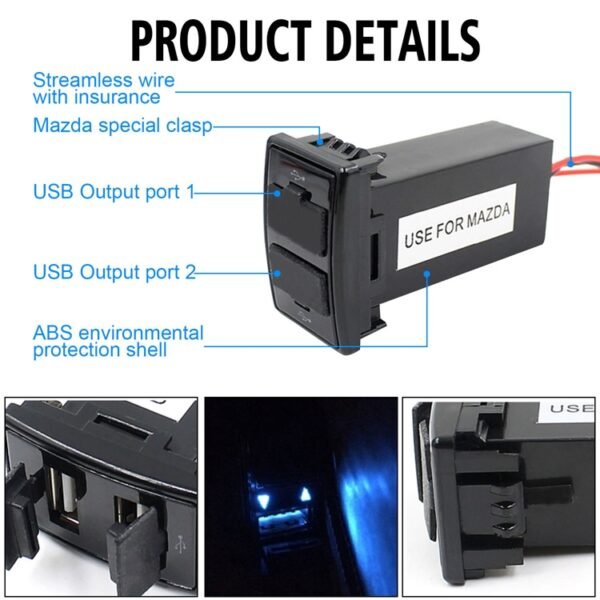 Car DC12V 2.1A Dual USB Port Charger for Mazda - Image 6