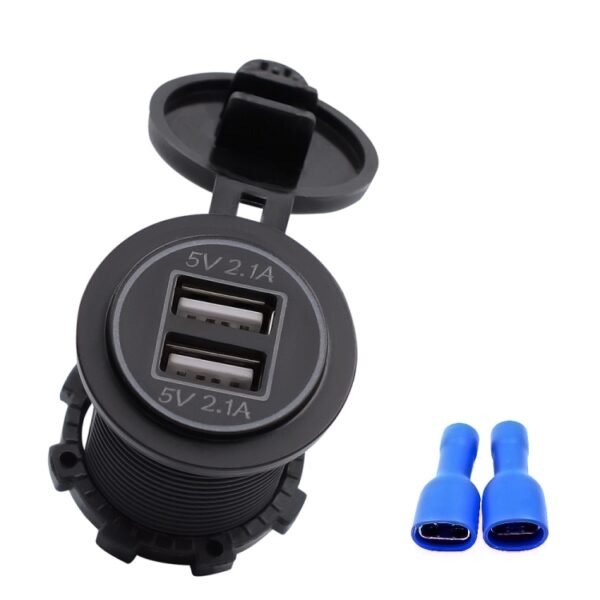 Universal Car Charger 2 Port Power Socket Power Dual USB Charger 5V 4.2A IP66 with Aperture, 4.2A with Aperture (Red Light) - Image 3