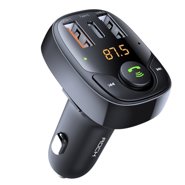 ROCK B301 Dual USB + PD Bluetooth 5.0 FM Transmitter & Car Charger, Support TF Card / U-disk, B301