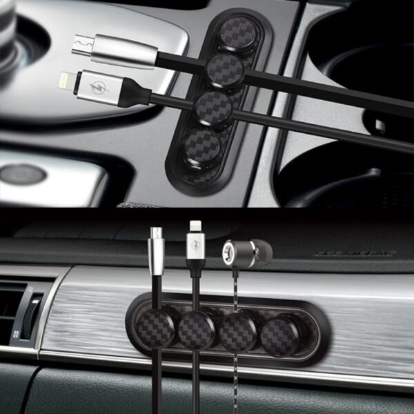 Car Carbon Fiber Magnetic Clamp Cable Storage Box Creative Desktop Hub Organizer - Image 8