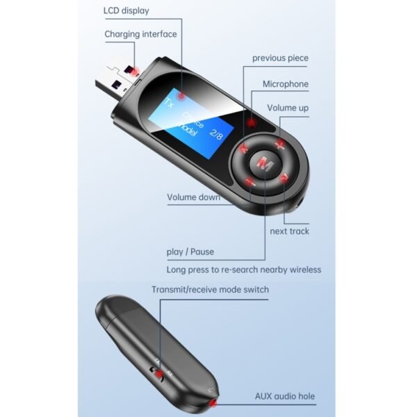 T-13 Bluetooth 5.0 LCD Digital Display Bluetooth Adapter Receiver Transmitter, T-13 - Image 16