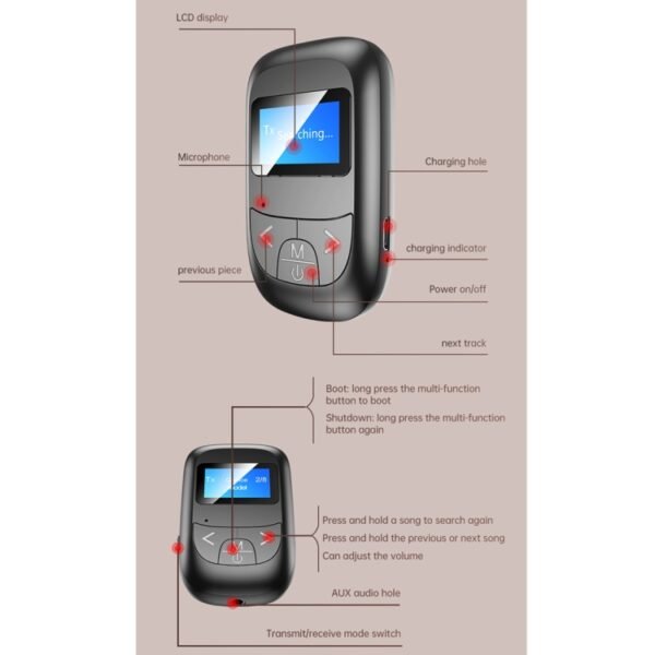 T-14 Bluetooth 5.0 2 In 1 LCD Digital Display Bluetooth Adapter Receiver Transmitter, T-14 - Image 17