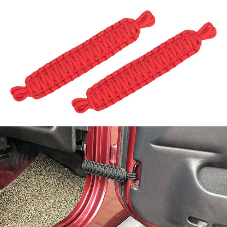 Pair Car Door Limit Braided Rope Strap for Jeep Wrangler, Short (Red)