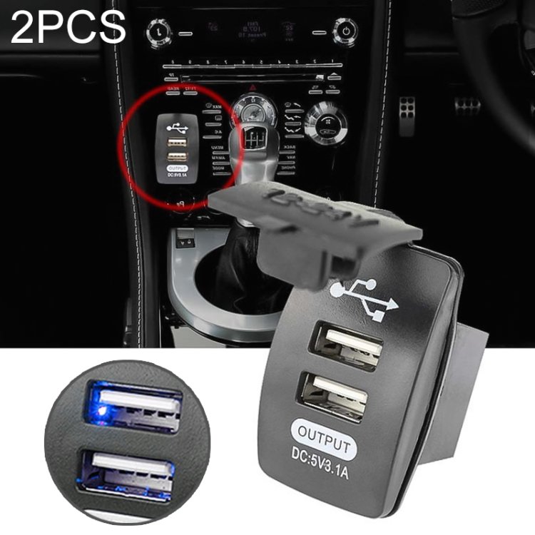 2 PCS Switch Type Dual USB 3.1A Car Charger 12-24V