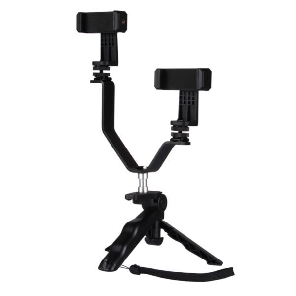 Smartphone Live Broadcast Bracket Grip Folding Tripod Holder Kits with 2x Phone Clips , For iPhone, Galaxy, Huawei, Xiaomi, HTC, Sony, Google and other Smartphones - Image 2