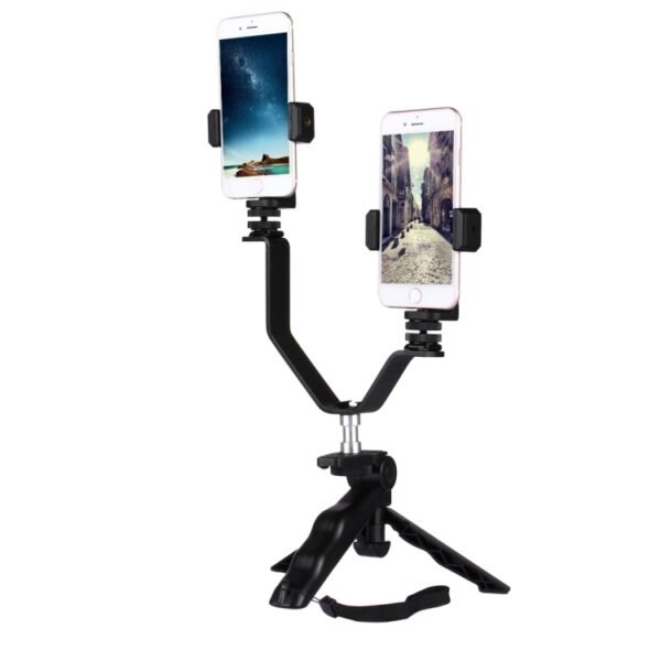 Smartphone Live Broadcast Bracket Grip Folding Tripod Holder Kits with 2x Phone Clips , For iPhone, Galaxy, Huawei, Xiaomi, HTC, Sony, Google and other Smartphones - Image 4