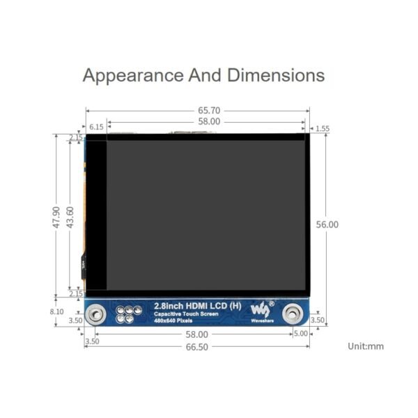 Waveshare 2.8 inch 480x640 HDMI IPS LCD Display (H) Fully Laminated Screen - Image 7