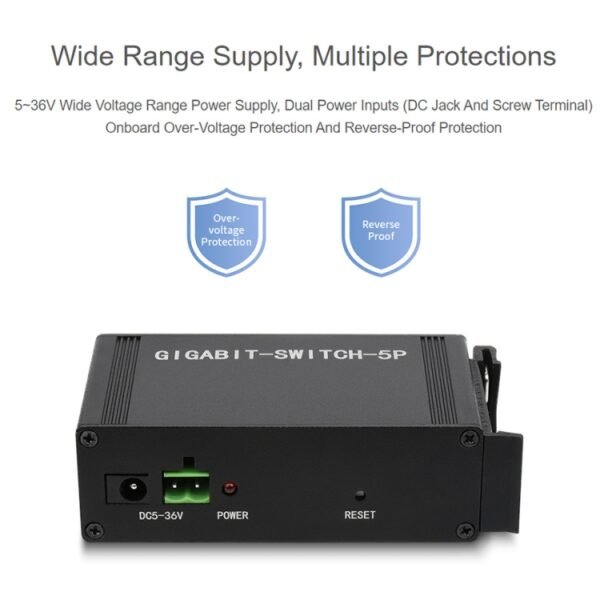 Waveshare Industrial 5P Gigabit Ethernet Switch, Full-Duplex 10/100/1000M, DIN Rail Mount - Image 4