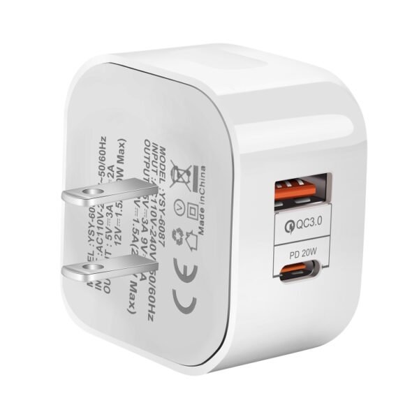 20W PD + QC 3.0 Dual Ports Travel Charger Power Adapter,, US Plug, EU Plug, UK Plug - Image 2