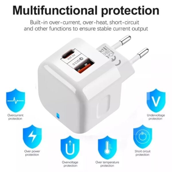 20W PD + QC 3.0 Dual Ports Travel Charger Power Adapter,, US Plug, EU Plug, UK Plug - Image 4