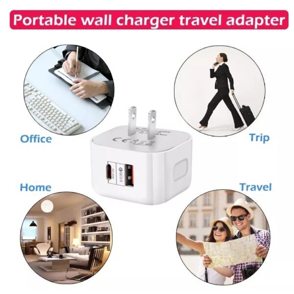 20W PD + QC 3.0 Dual Ports Travel Charger Power Adapter,, US Plug, EU Plug, UK Plug - Image 7