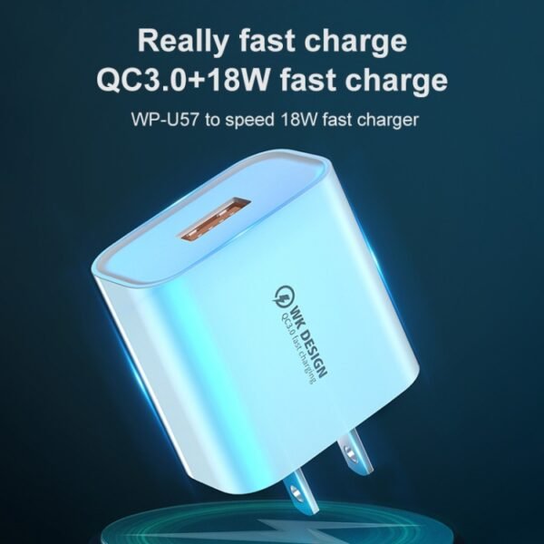 WK WP-U57 Max 18W Maxspeed QC3.0 Fast Charger +  USB to Micro USB Data Cable, US Plug, EU Plug, UK Plug - Image 5