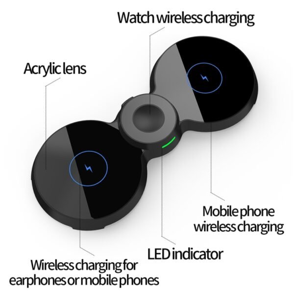 H20 15W QI Standard 3 in 1 Planar Figure-8-shaped Magnetic Wireless Charger for Phones & Apple Watch & AirPods - Image 3