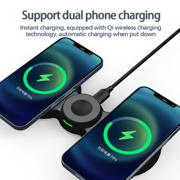H20 15W QI Standard 3 in 1 Planar Figure-8-shaped Magnetic Wireless Charger for Phones & Apple Watch & AirPods - Image 6