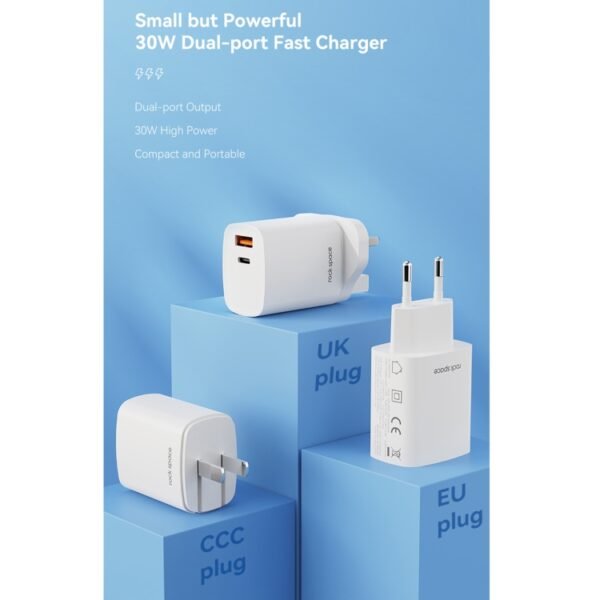 ROCK T51 31W Type-C / USB-C + USB PD Dual Ports Fast Charging Travel Charger Power Adapter,, EU Plug, UK Plug - Image 2