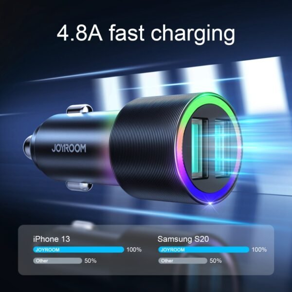 JOYROOM JR-CL10 4.8A Dual USB Car Charger with 3 In 1 Charging Cable, Charger with Cable - Image 2