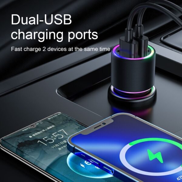 JOYROOM JR-CL10 4.8A Dual USB Car Charger with 3 In 1 Charging Cable, Charger with Cable - Image 3