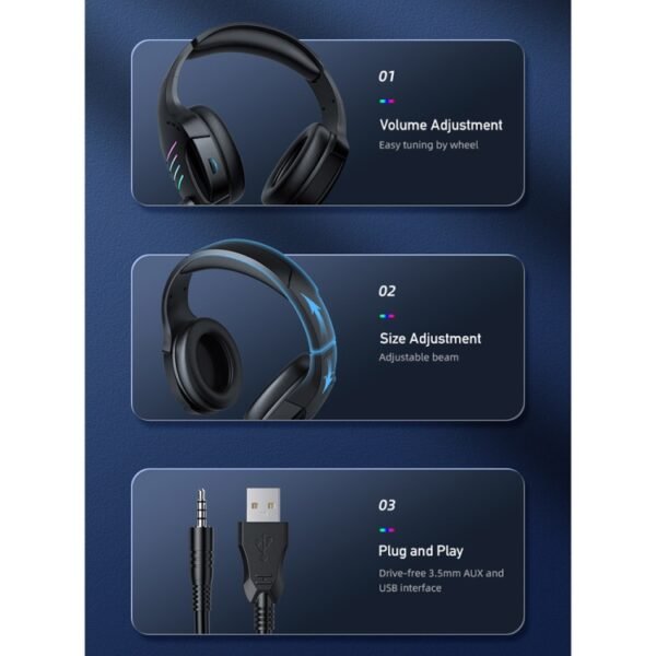 awei GM-5 USB + 3.5mm Ambient Light Gaming Wired Headset with Microphone, GM-5 - Image 7