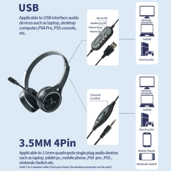 SOYTO SY-G30 Wired Noise Cancelling Ergonomic Gaming Headset, 3.5mm, USB - Image 6