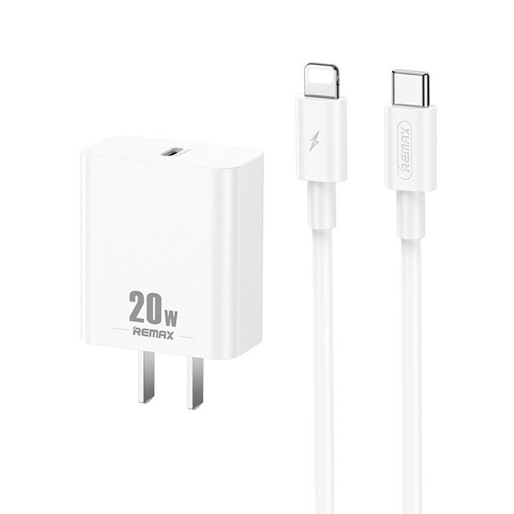 REMAX RP-U5 Extreme 2 Series 20W PD Charger + 1m USB-C / Type-C to 8 Pin Fast Charge Data Cable Set, CN Plug, EU Plug, US Plug