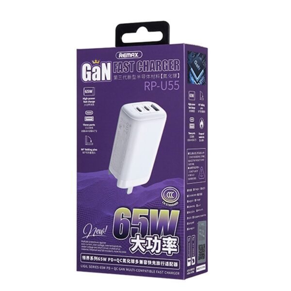 REMAX RP-U55 Territory Series 65W USB+Dual USB-C / Type-C Interface Fast Charger, CN Plug - Image 3