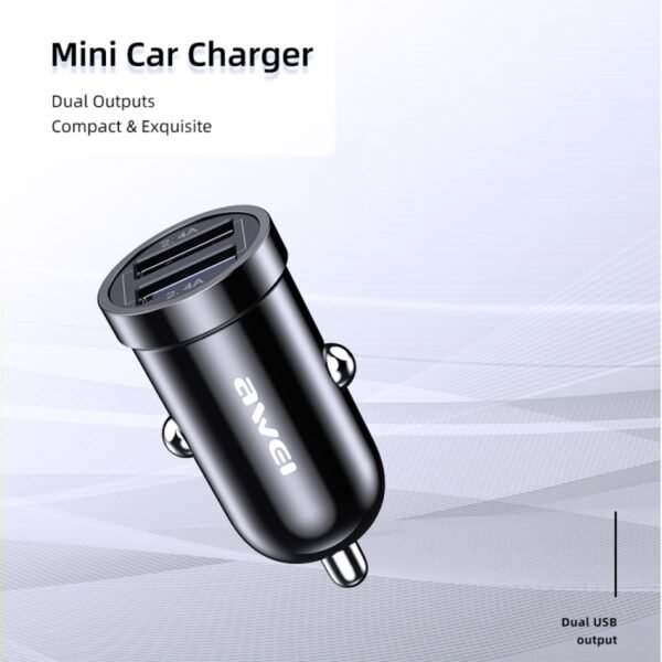 awei C-826 Mini Dual USB 2.4A Car Charger, C-826 - Image 4