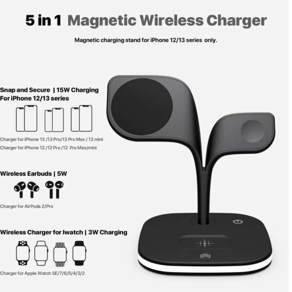 YM-UD22 15W 5 in 1 Magnetic Wireless Charger with Stand Function - Image 3