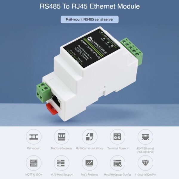 Waveshare Din Rail RS485 to RJ45 Serial Server with POE Function - Image 4