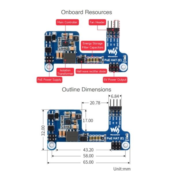 Waveshare Power over Ethernet HAT for Raspberry Pi 3B+/4B - Image 4