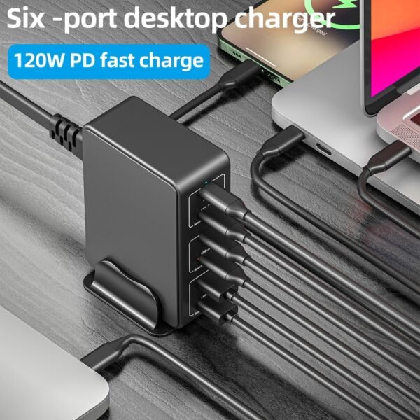 818H 120W Type-C + USB 6-Ports Desktop Fast Charger - Image 3