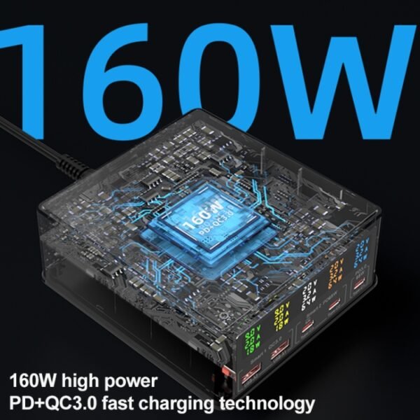 868H 6 in 1 160W 3 PD Type-C + 2 QC3.0 USB Ports Multi Ports Charger, 868H - Image 3
