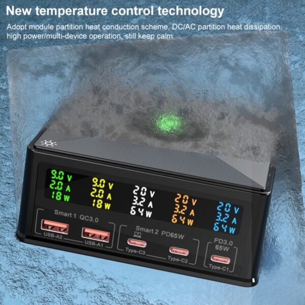 868H 6 in 1 160W 3 PD Type-C + 2 QC3.0 USB Ports Multi Ports Charger, 868H - Image 7