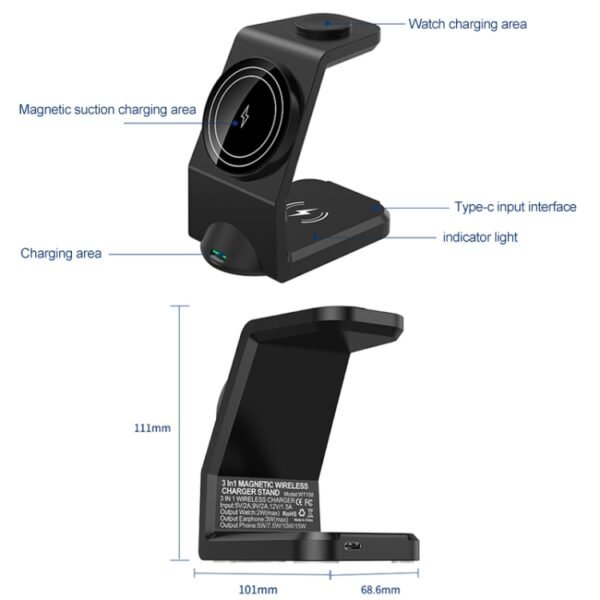 WT-158 MagSafe Magnetic Multi in One Wireless Charger - Image 2