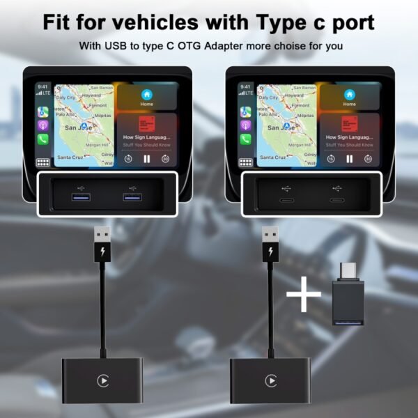 THT-020-2 USB + USB-C / Type-C Wired to Wireless Carplay Adapter for iPhone, THT-020-2 - Image 9