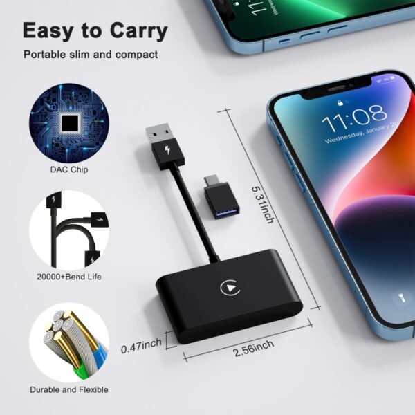 THT-020-2 USB + USB-C / Type-C Wired to Wireless Carplay Adapter for iPhone, THT-020-2 - Image 10