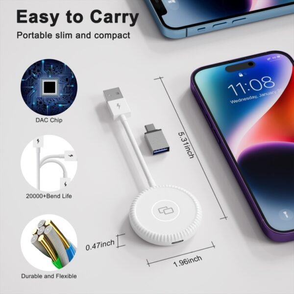THT-020-6 USB + USB-C / Type-C Carplay Mirror Adapter for iPhone, THT-020-6 - Image 6