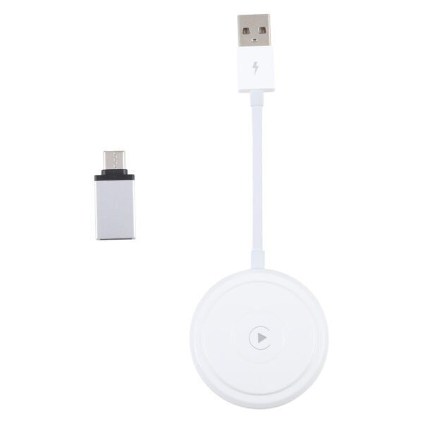 USB + USB-C / Type-C Wired to Wireless Carplay Adapter for iPhone, White Round - Image 2