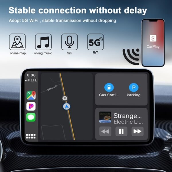USB + USB-C / Type-C Wired to Wireless Carplay Adapter for iPhone, White Round - Image 5