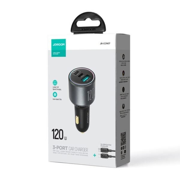 JOYROOM JR-CCN07 120W Dual PD+QC3.0 3-Port Car Charger, JR-CCN07 - Image 8