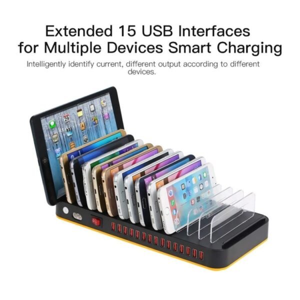 WLX-815P 180W 15 Ports USB Fast Charging Dock Smart Charger with Holder, 180W US Plug, 180W EU Plug, 180W UK Plug, 180W AU Plug - Image 6