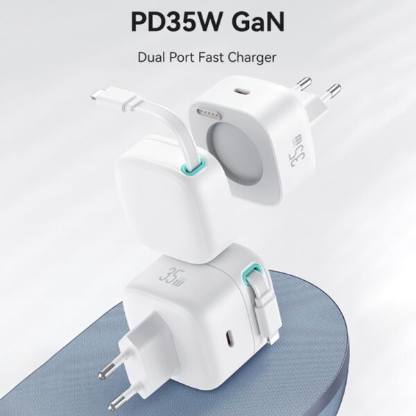 USAMS US-CC209 SMF Series PD35W 8 Pin + Type-C Dual Port GaN Fast Charger, EU Plug - Image 2